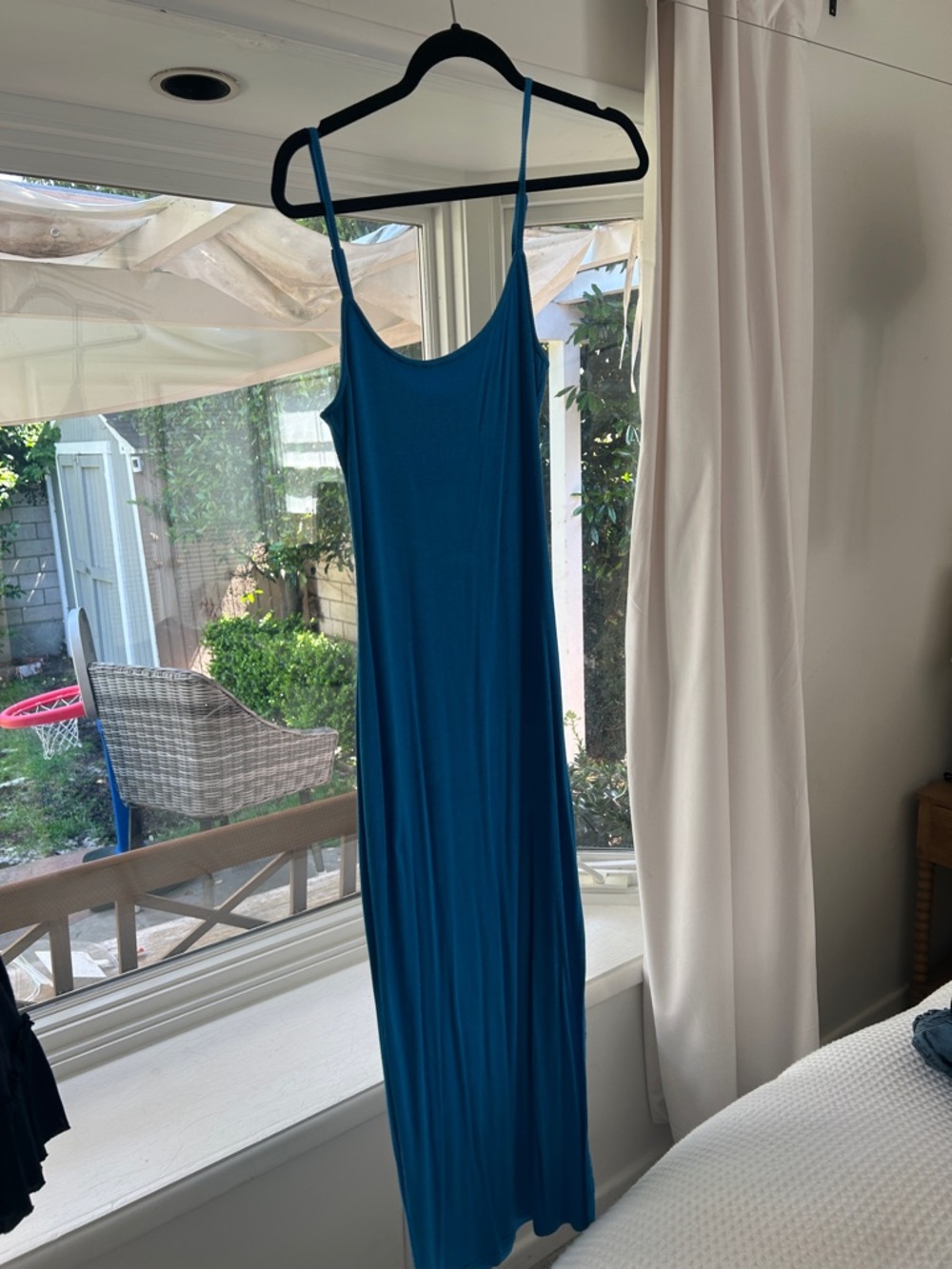 Blue Stretch Slip Maxi Chemise with Adjustable Straps